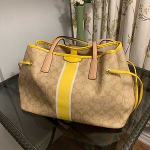 Coach Signature Stripe Drawstring Carryall bag in canvas